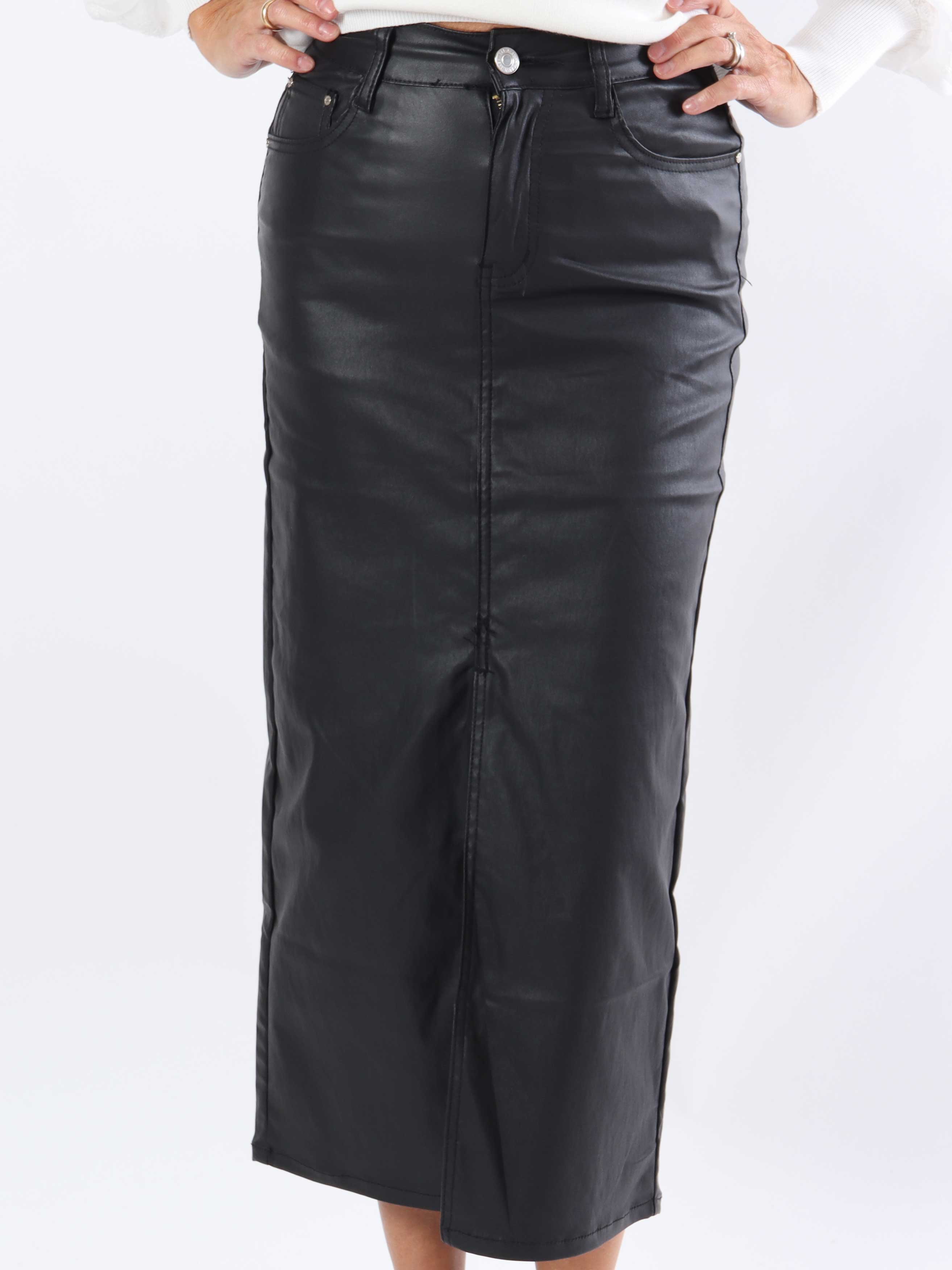 Chloe - Läderlook kjol med slits